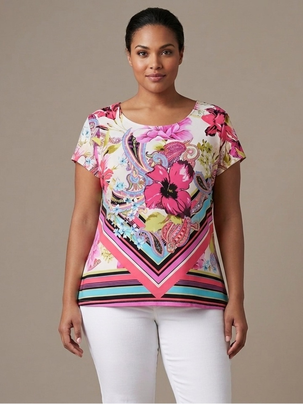 Nygard Pink Floral Paisley Short Sleeve Top summer garden XL